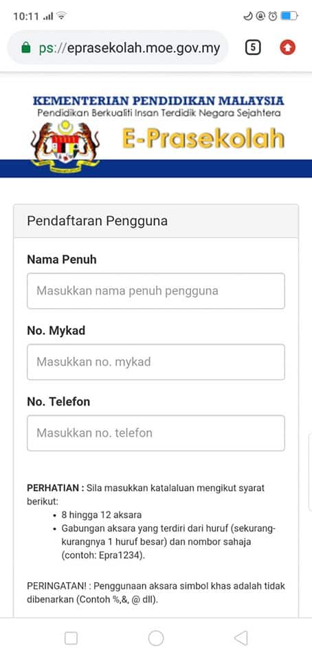 pendaftaran prasekolah eprasekolah