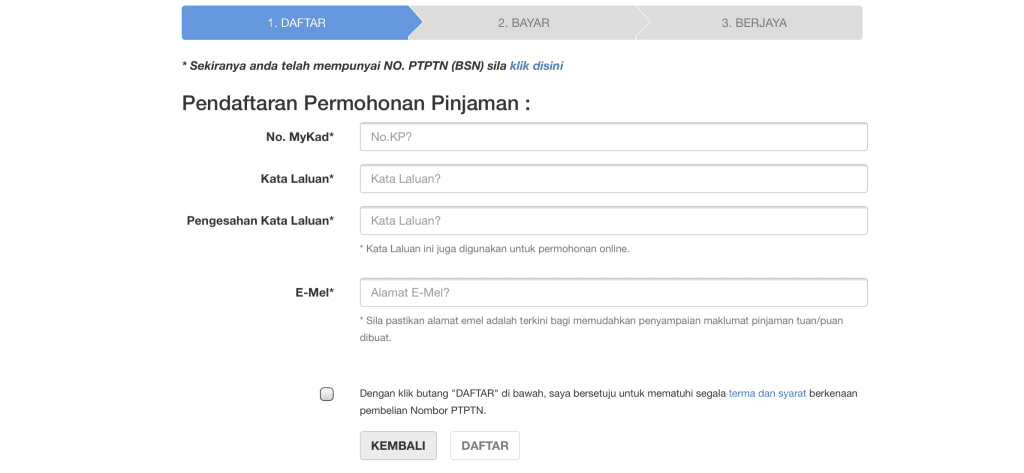 permohonan PTPTN kali pertama