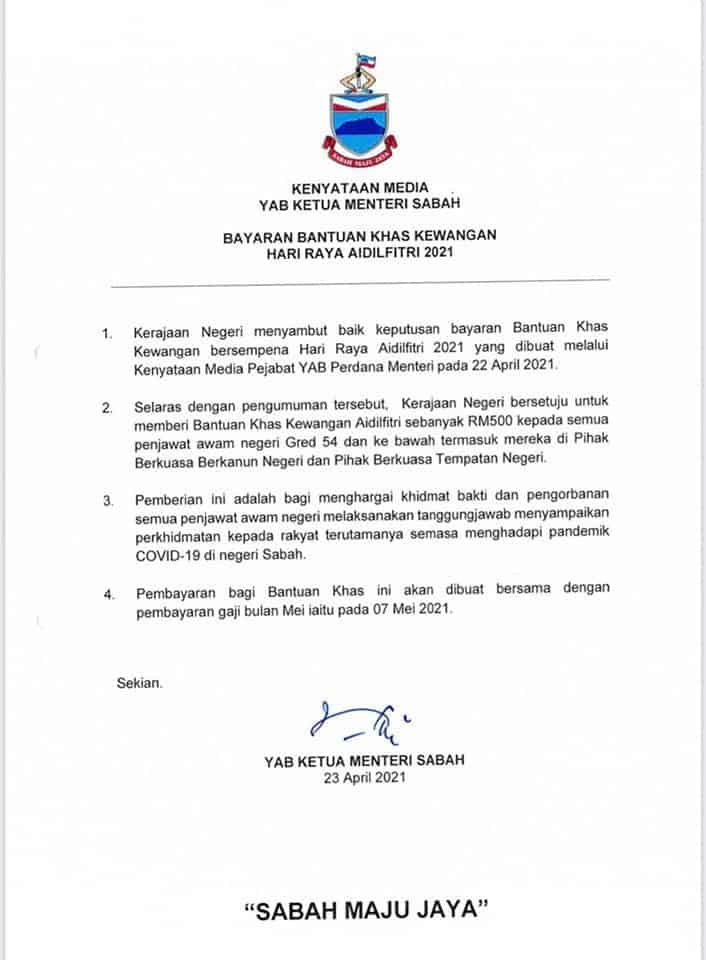 bantuan aidilfitri sabah 2021