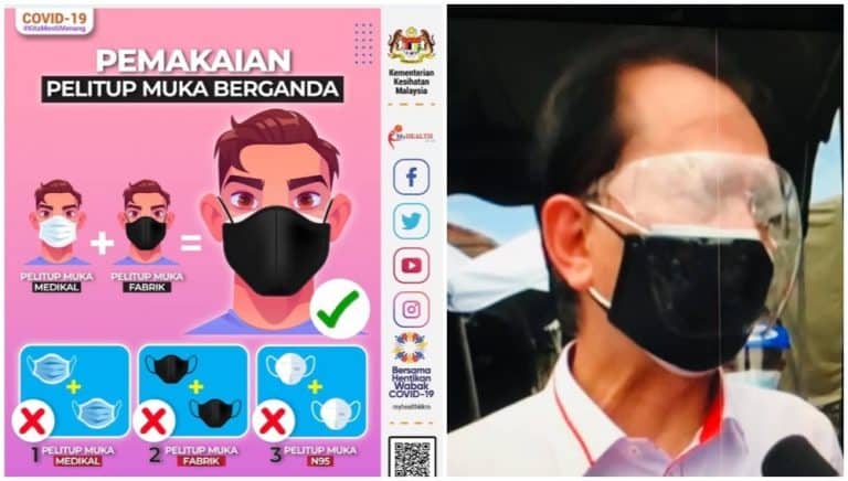 cara pakai double mask kkm