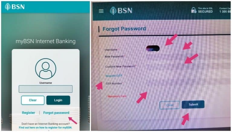 lupa kata laluan bsn online banking