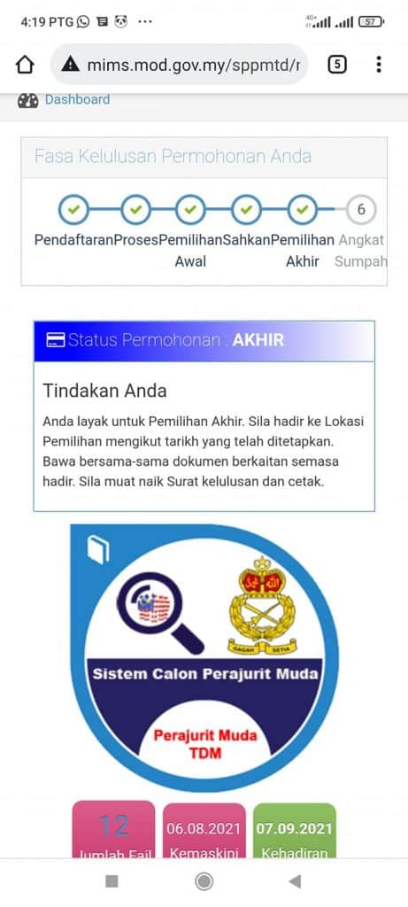 semakan tentera permohonan atm