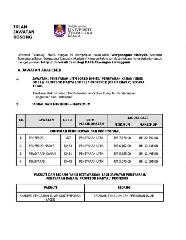 Jawatan kosong uitm terengganu