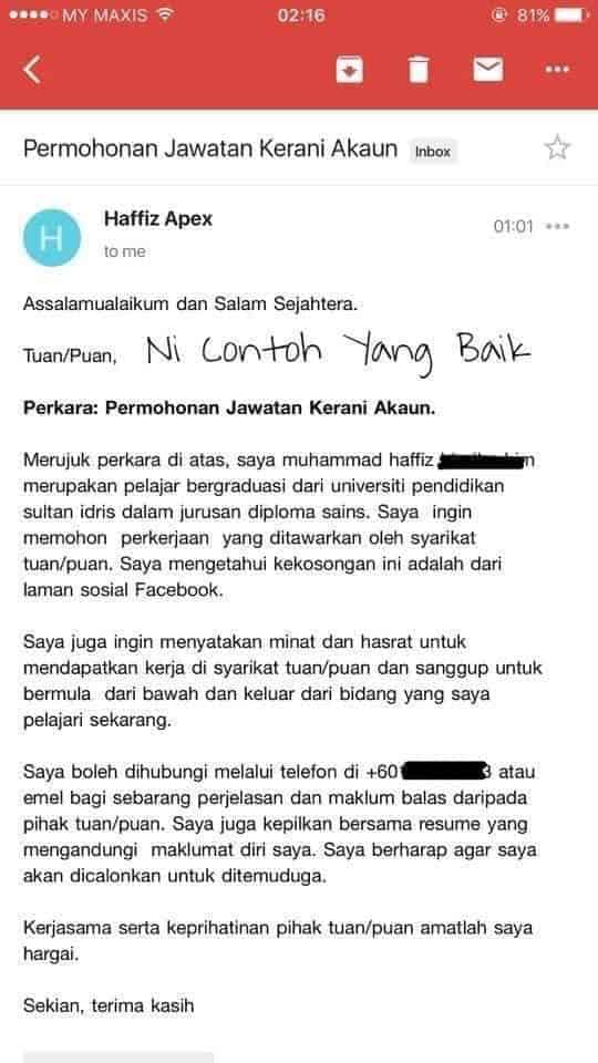 email mohon kerja