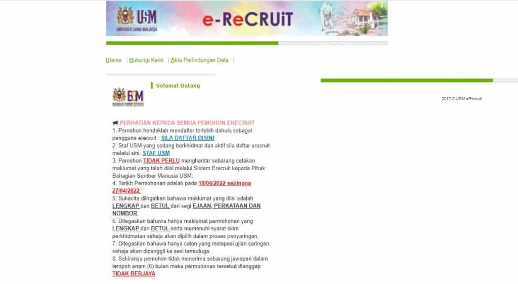 erecruit usm jawatan kosong