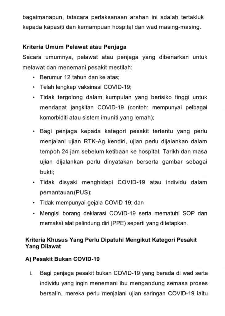 polisi syarat pelawat penjaga hospital kkm