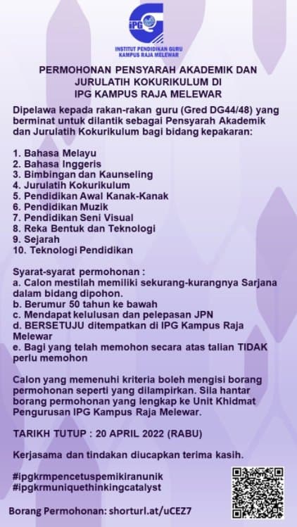 jawatan kosong pensyarah ipg 2022