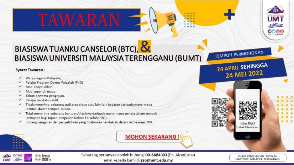 Biasiswa Tuanku Canselor & Biasiswa UMT 2022 