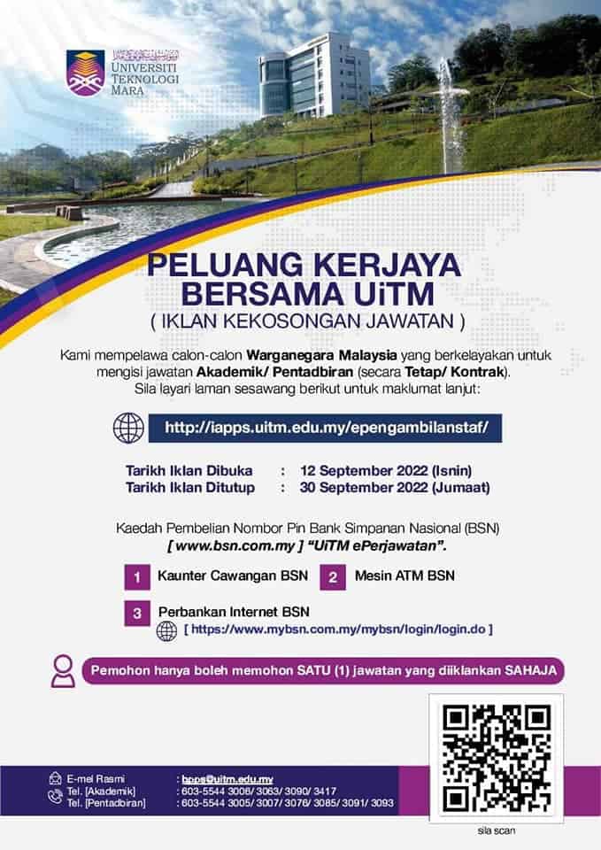 eperjawatan uitm jawatan kosong 2022 sept