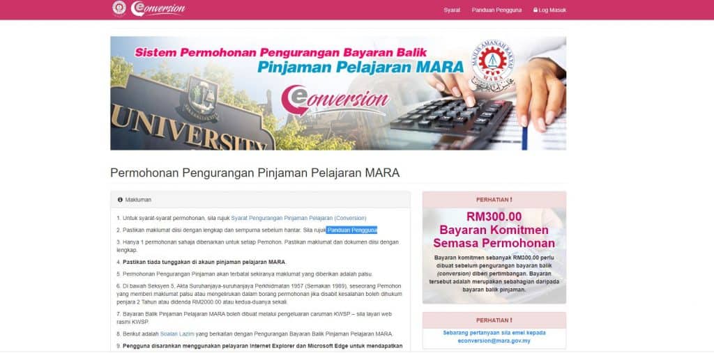 econversion mara pengurangan pinjaman pelajaran mara