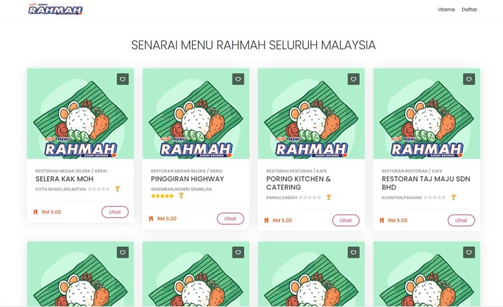 senarai lokasi menu rahmah