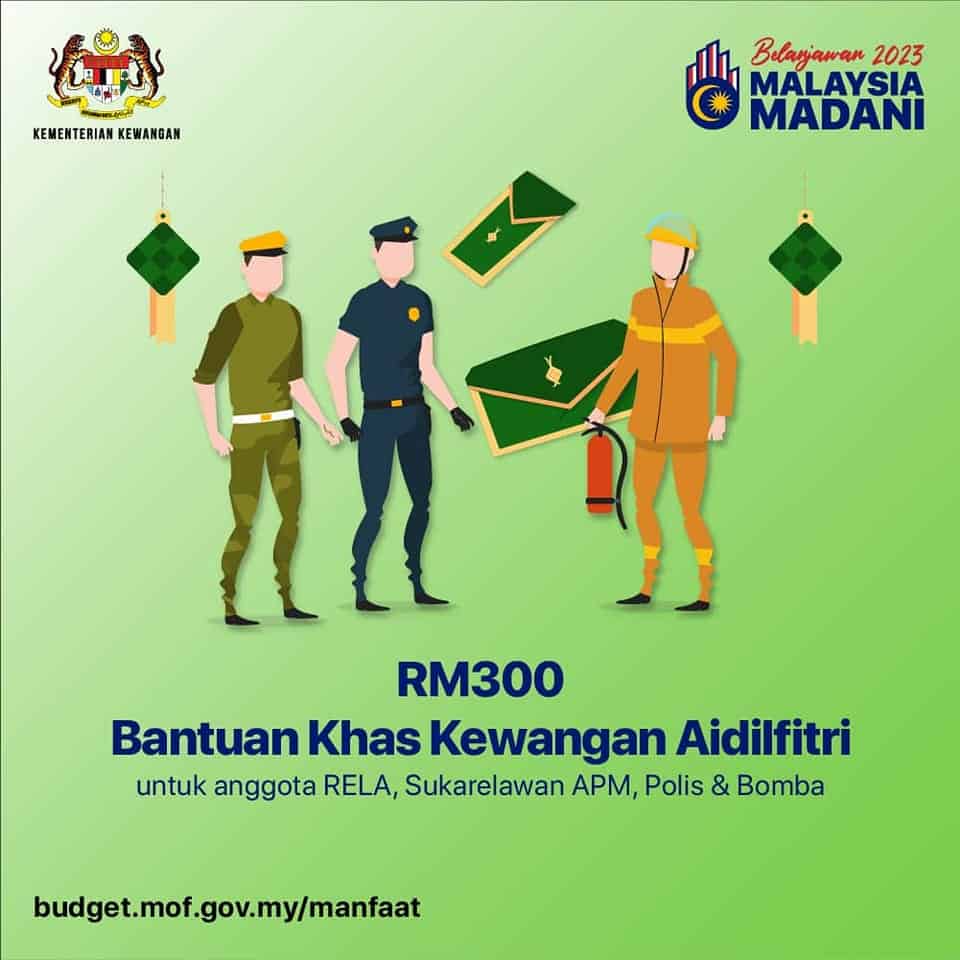 Bantuan Khas Kewangan Aidilfitri Untuk Anggota RELA, Sukarelawan APM, Polis & Bomba