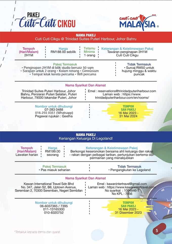 Senarai Pakej Cuti-cuti Cikgu Mampu Milik Untuk Guru KPM 2023 Oleh Tourism Malaysia