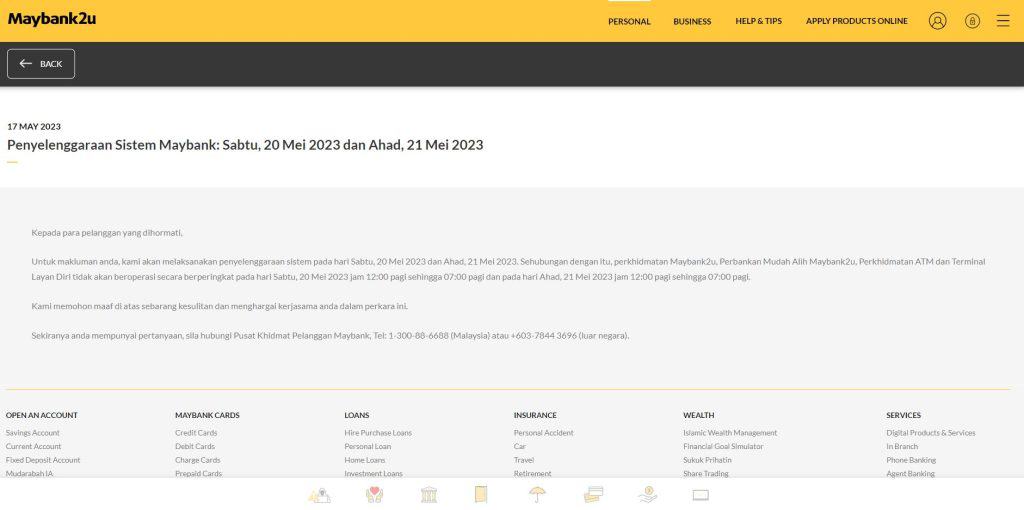 maybank down tergendala hari ini