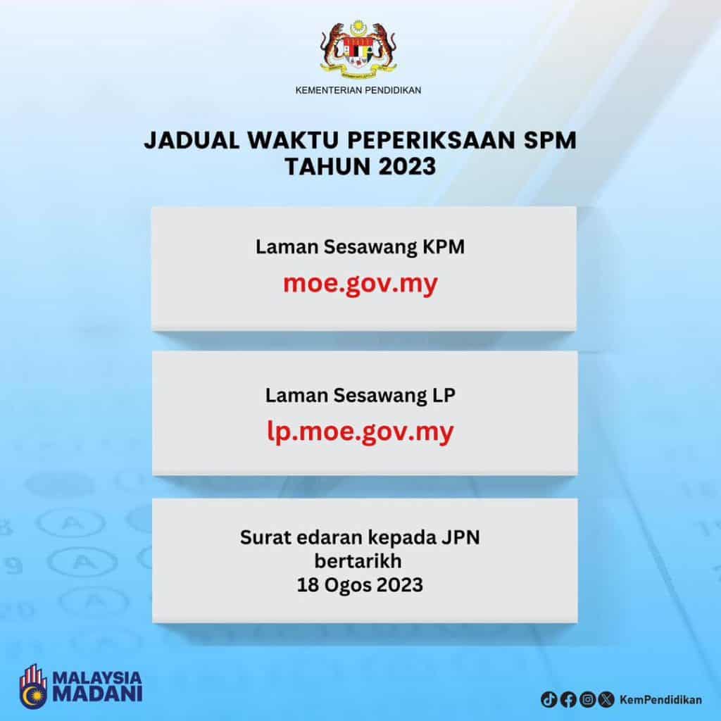 Jadual / Tarikh Peperiksaan Sijil Pelajaran Malaysia (SPM) Tahun 2023 