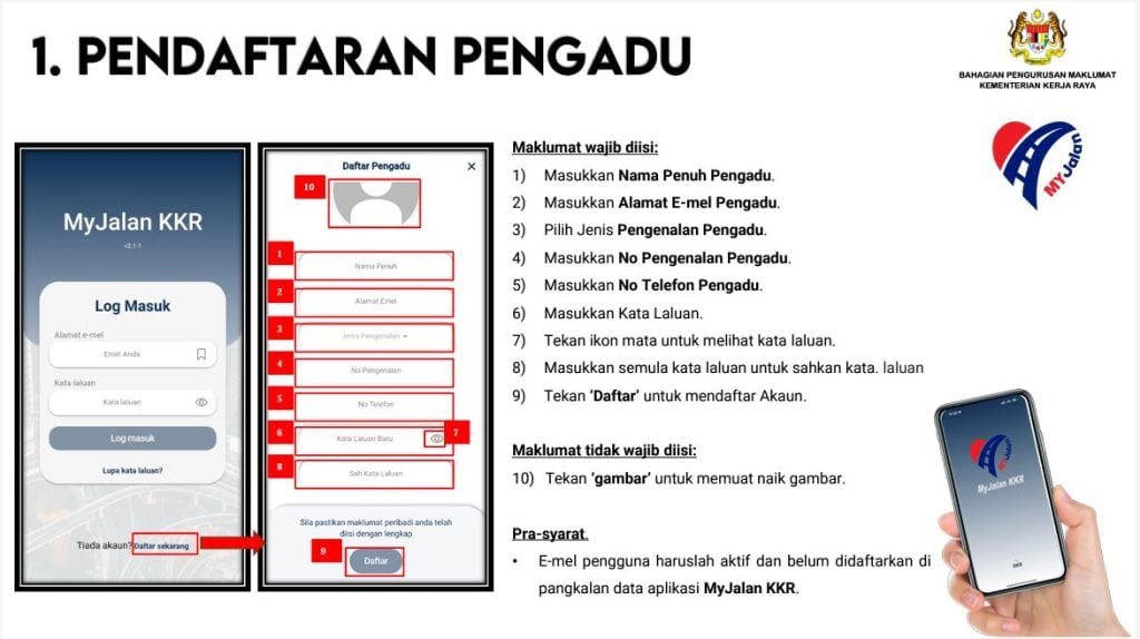 aduan jalan raya rosak berlubang kkr myjalan