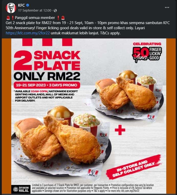 kfc promo rm22 2 snack plate