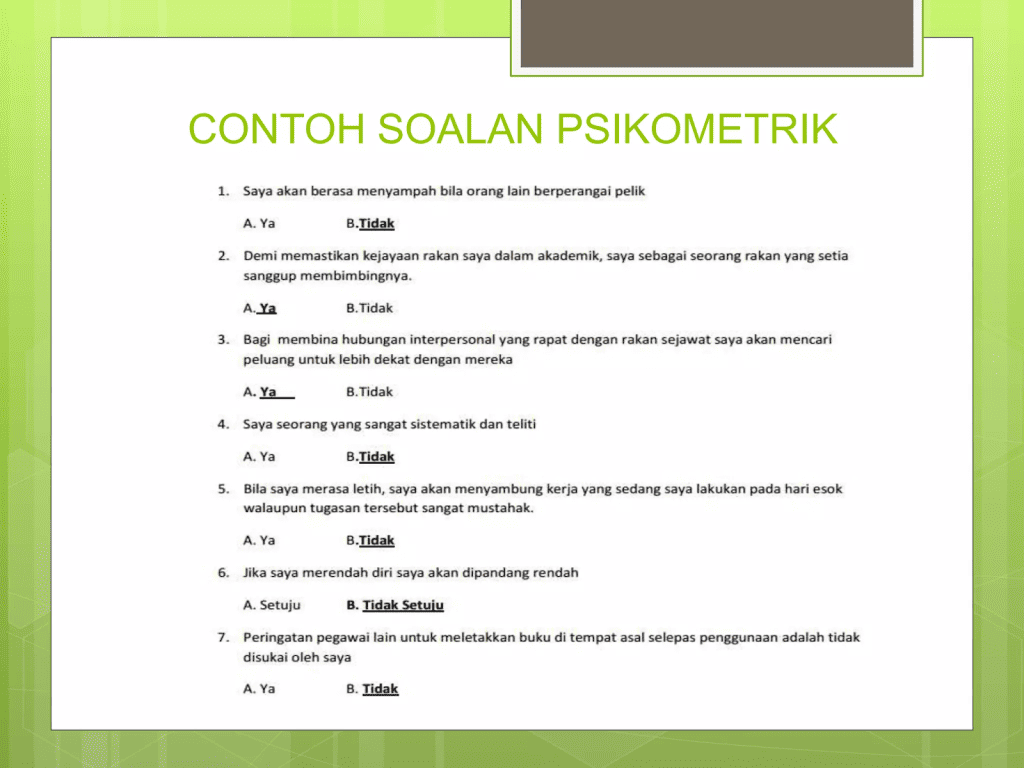 contoh soalan psikometrik