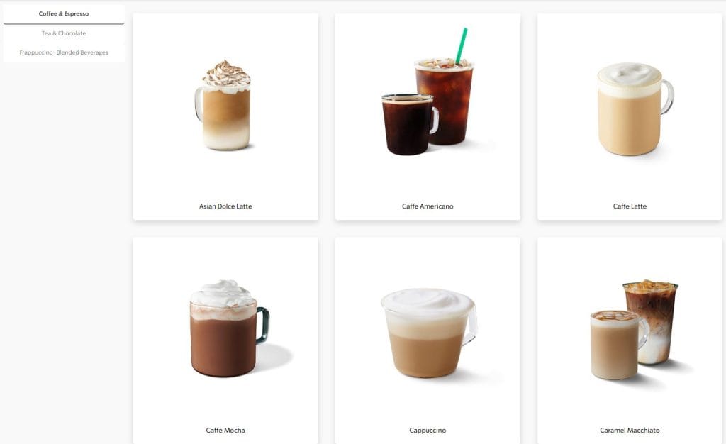 menu starbucks