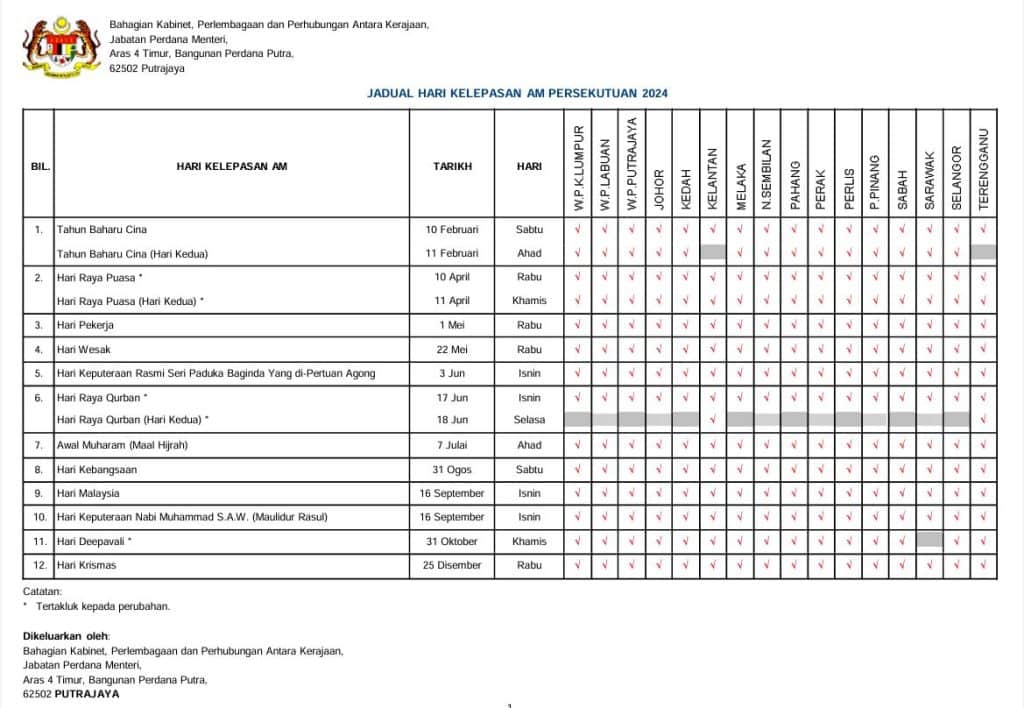 cuti umum 2024 public holiday 