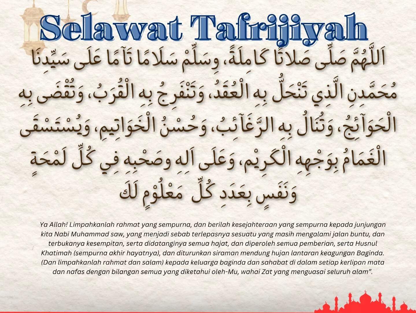 allahumma solli solatan selawat tafrijiyyah