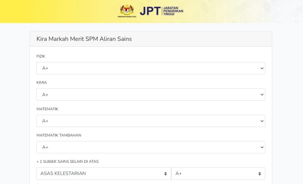 cara kiraan merit lepasan spm