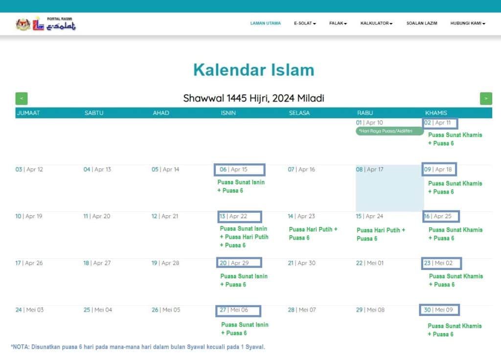 puasa hari putih syawal 1445 2024