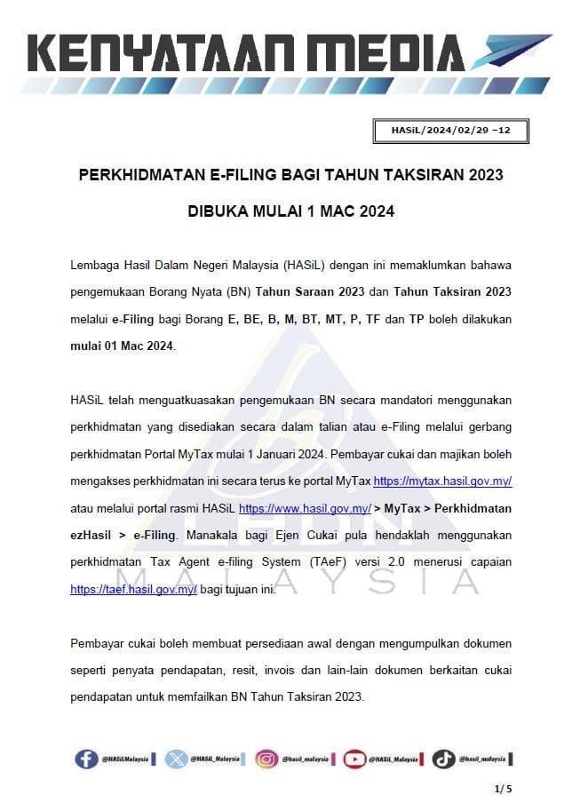 daftar cukai lhdn efiling