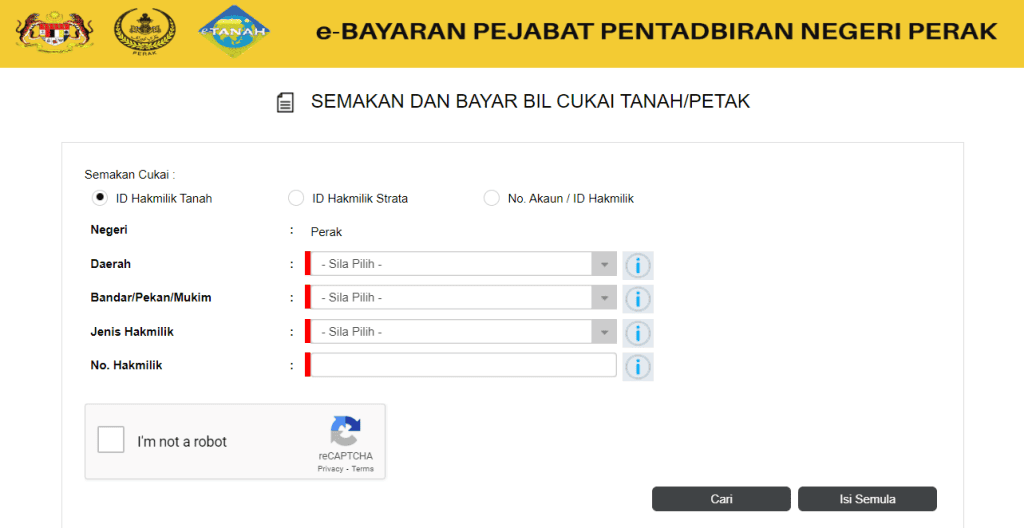 semakan cukai tanah perak