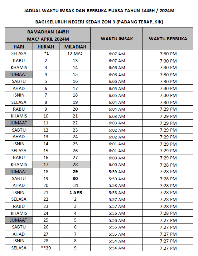 waktu imsakk kedah 2024