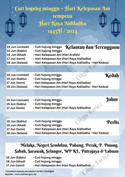 pengumuman raya haji aidiladha