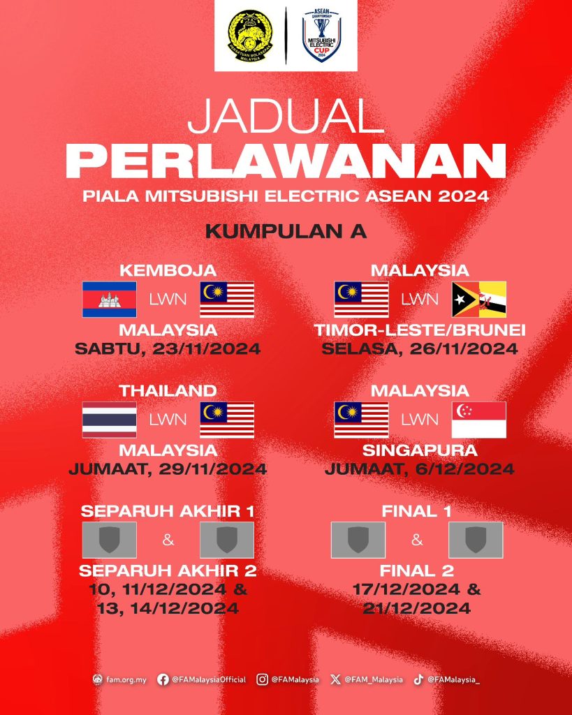 jadual Piala Asean Mitsubishi Electric 2024