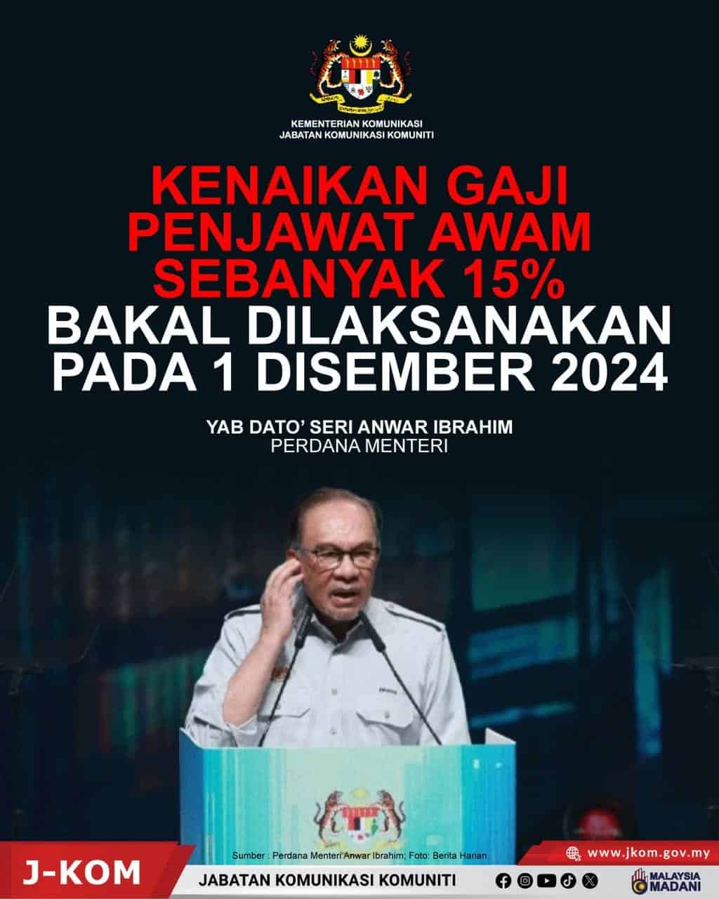 gaji penjawat awam naik 2024 kenaikan disember 2024