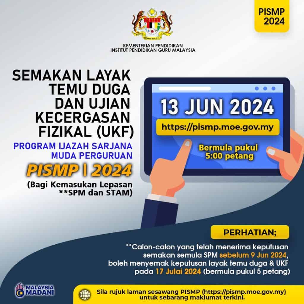 Ujian Kecergasan Fizikal (UKF) Program Ijazah Sarjana Muda  Perguruan PISMP 2024 